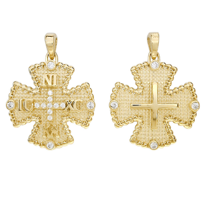 Φυλαχτό Κωνσταντινάτο ICXCNIKA σταυρός διπλής όψης με λευκά ζιρκόν, Κ14