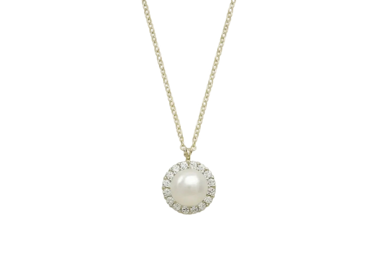 14K Gold Pearl Halo Necklace