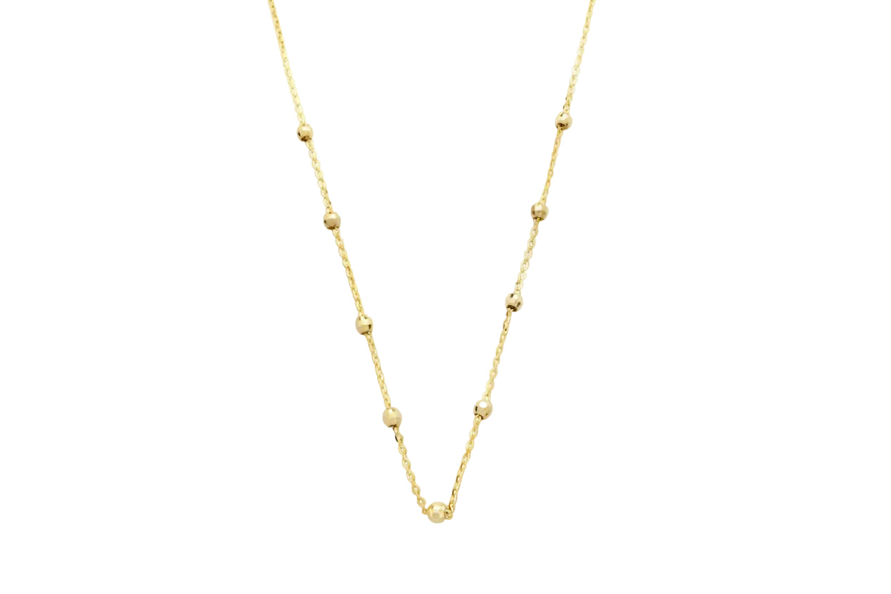 14K Gold Necklace with Diamond-Cut Beads
