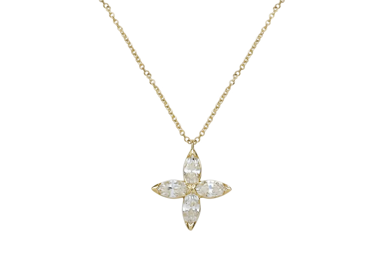 14K Gold Petite Cross Necklace with Prong-Set White Zircon Stones