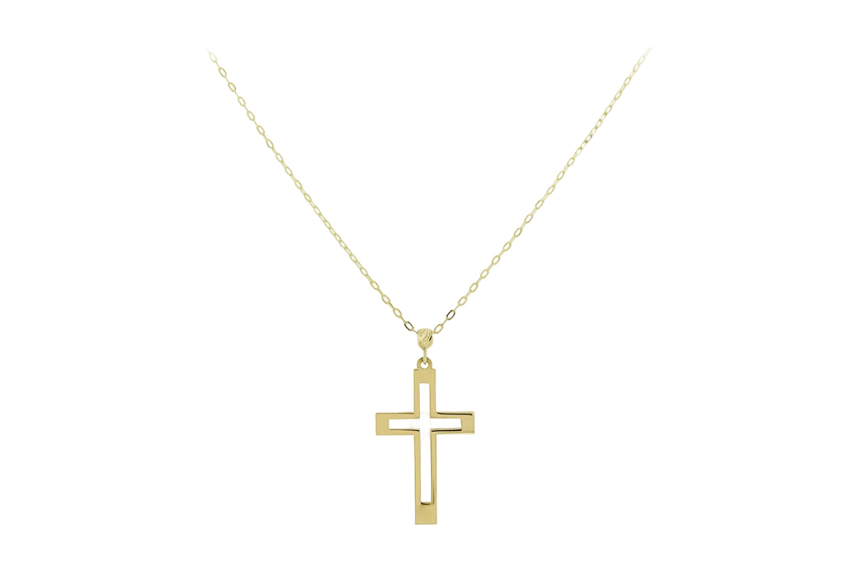 14K Gold Women’s Necklace with Small Cross, No Stones