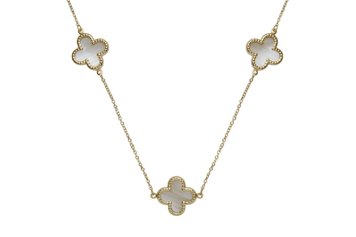 14K Gold Women’s Necklace with Three Mother-of-Pearl Elements