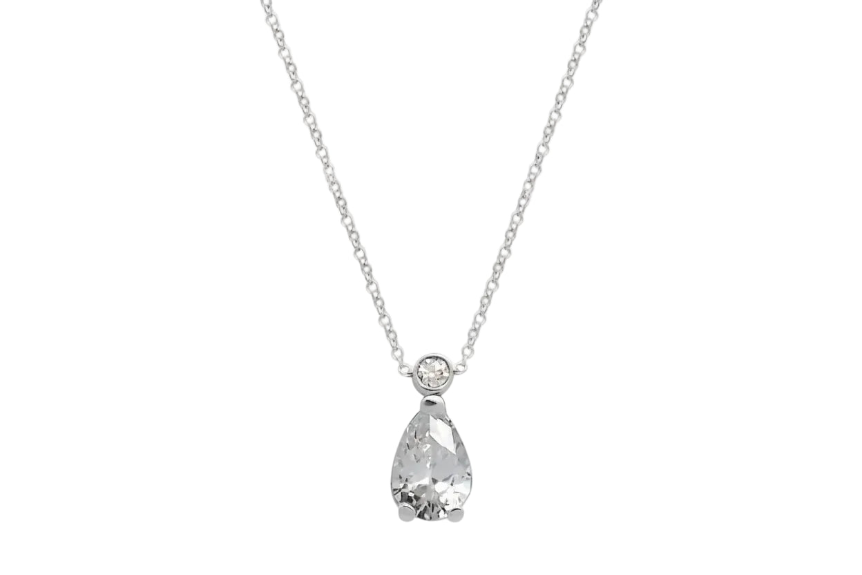 14K White Gold Pear-Shaped Solitaire Necklace