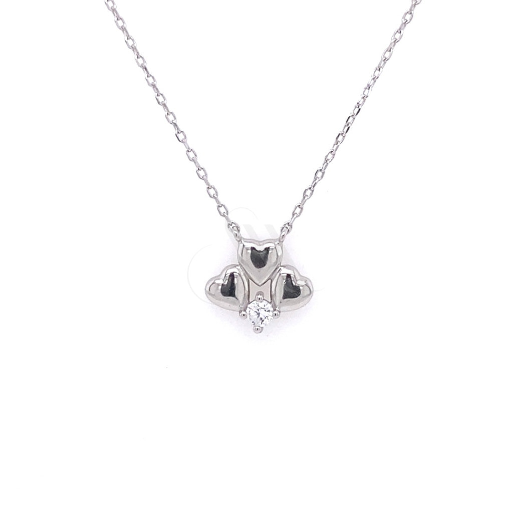 Women's 925 Sterling Silver Triple Heart Necklace with Sparkling Stone