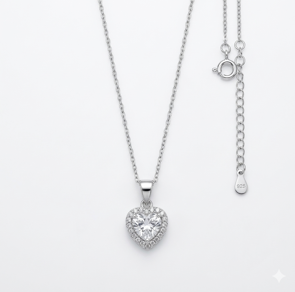 Women’s 925 Sterling Silver Heart Pendant Necklace