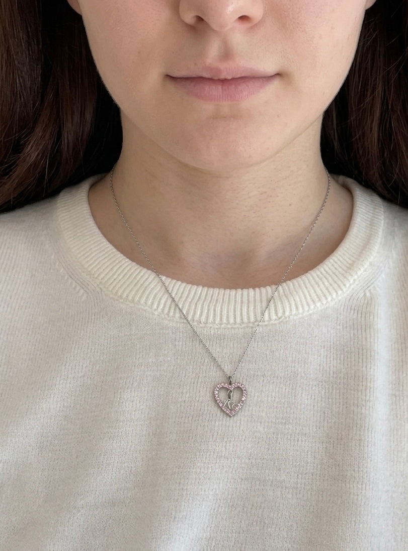 Women’s 925 Sterling Silver Initial Heart Pendant Necklace, Available in any letter upon request