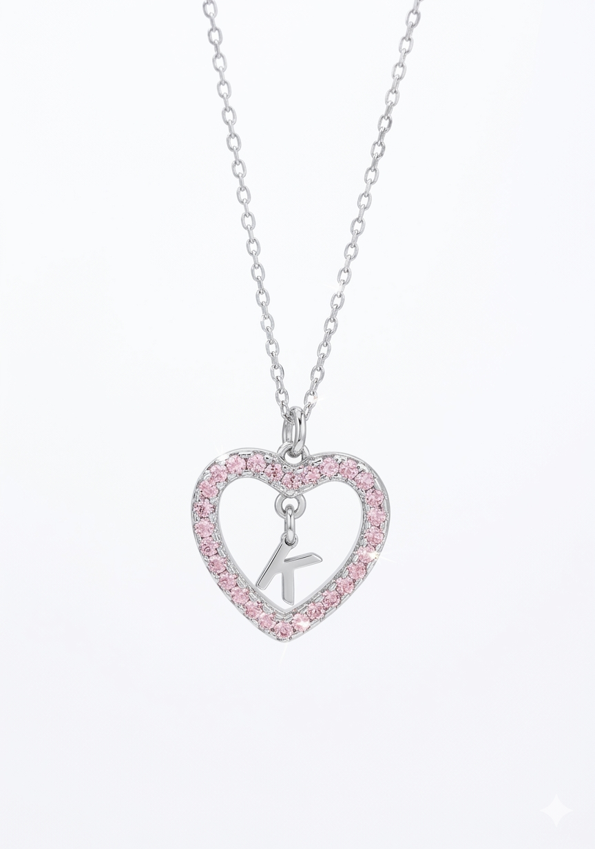 Women’s 925 Sterling Silver Initial Heart Pendant Necklace, Available in any letter upon request