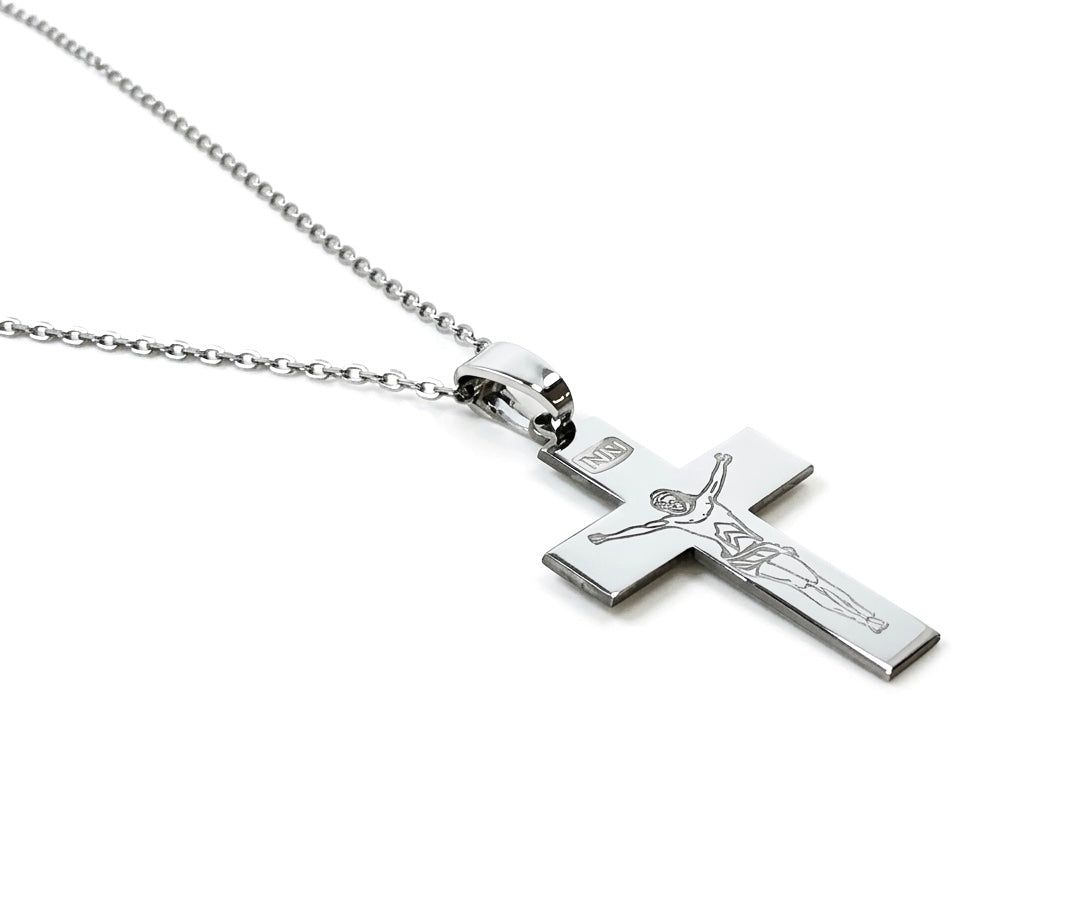 Men’s Minimalist 925 Sterling Silver Engraved Crucifix Necklace