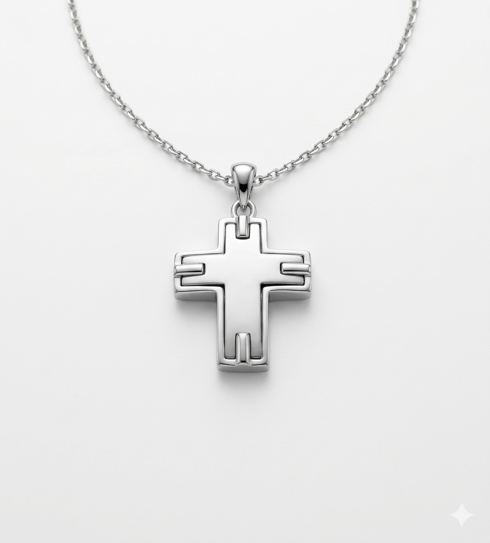 Men’s Geometric Layered 925 Sterling Silver Cross Necklace