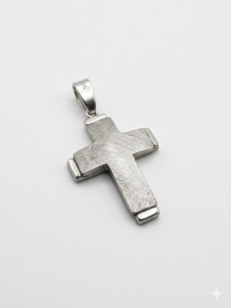 Men’s Hand-Brushed 925 Sterling Silver Layered Cross Pendant