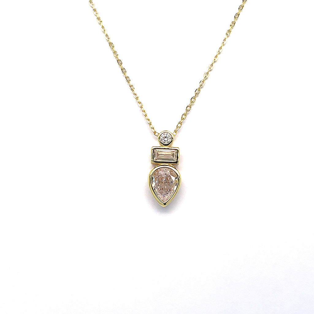 Women's Gold Plated 925 Sterling Silver Geometric Zirconia Pendant Necklace