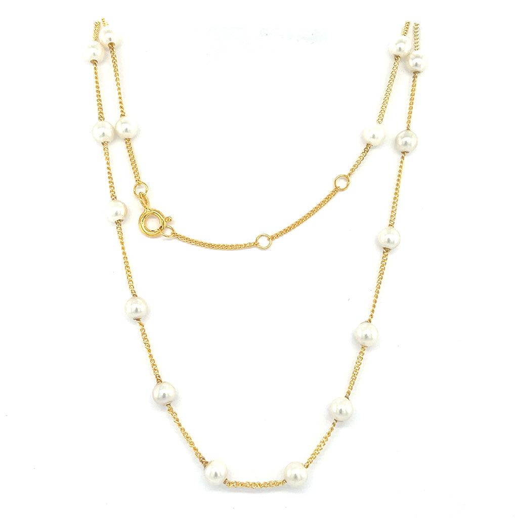Women's Gold Plated 925 Sterling Silver Pearl Station Necklace