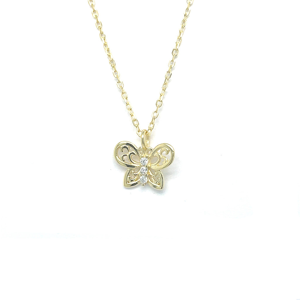 Girl's Gold Plated 925 Sterling Silver Butterfly Pendant Necklace