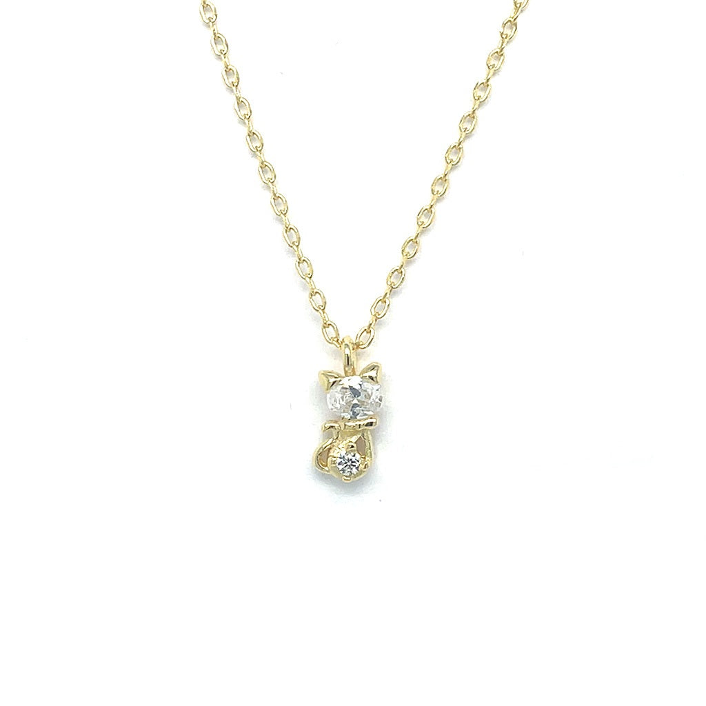 Women's Gold Plated 925 Sterling Silver Cat Pendant Necklace