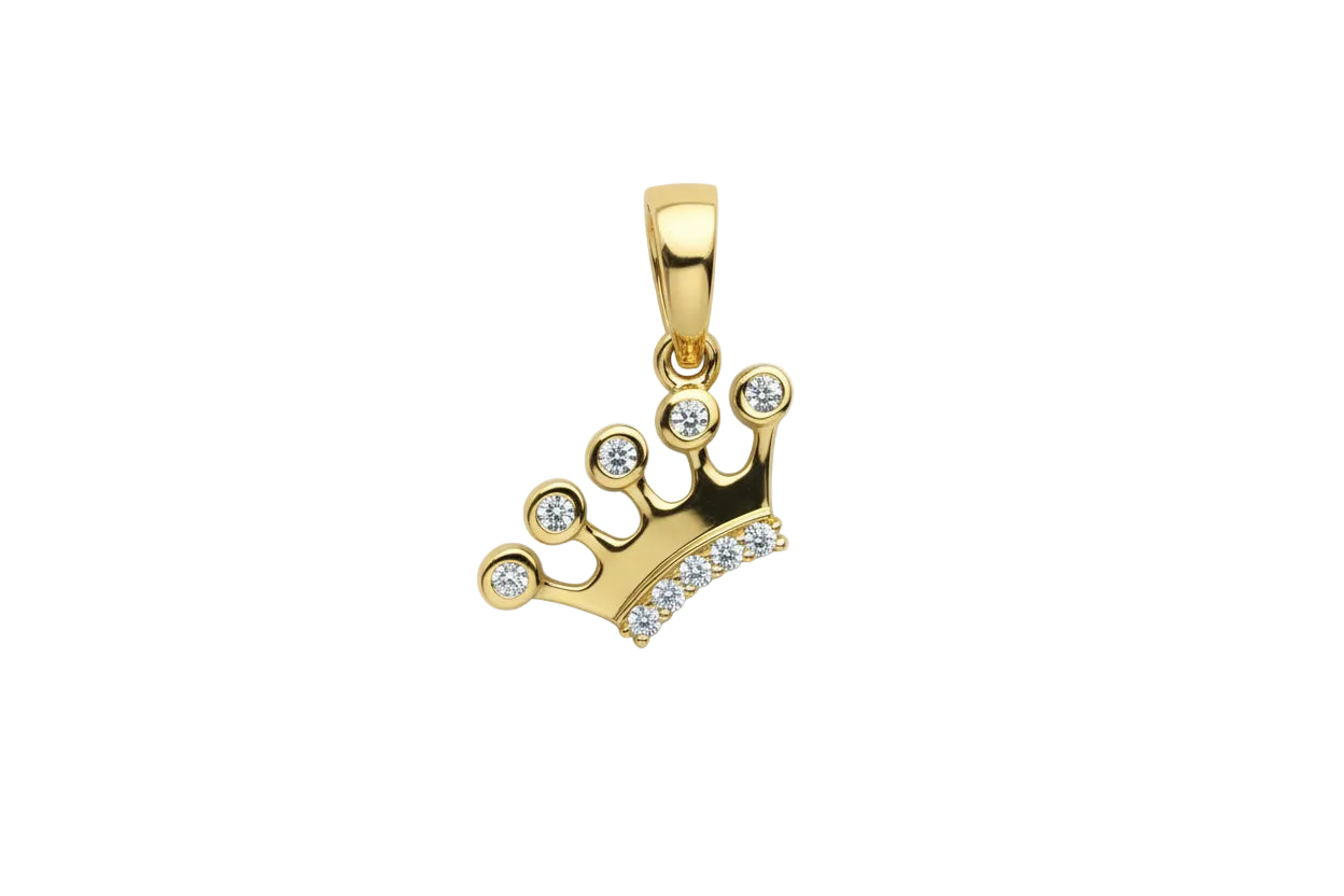 Gold Crown Pendant with White Zirconia, 14K Gold