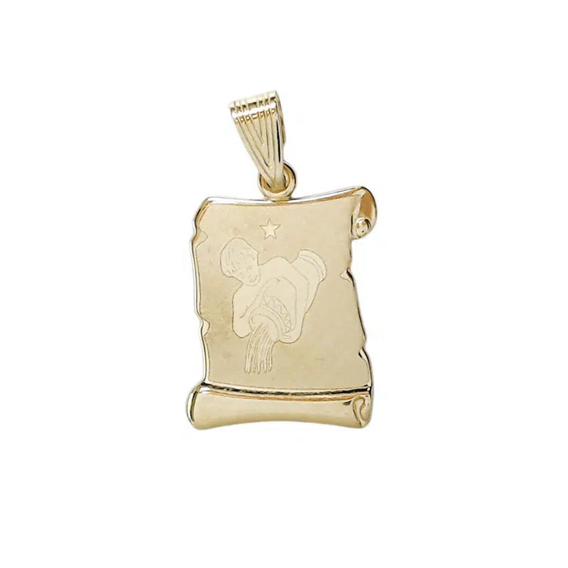 Matte Papyrus Aquarius Zodiac Pendant, 14K Gold