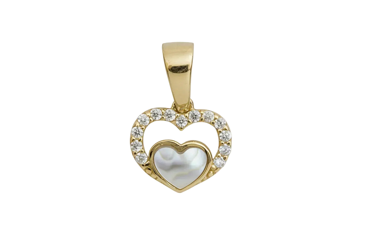 Χρυσό μενταγιόν καρδιά φίλντισι με λευκές πέτρες, K14