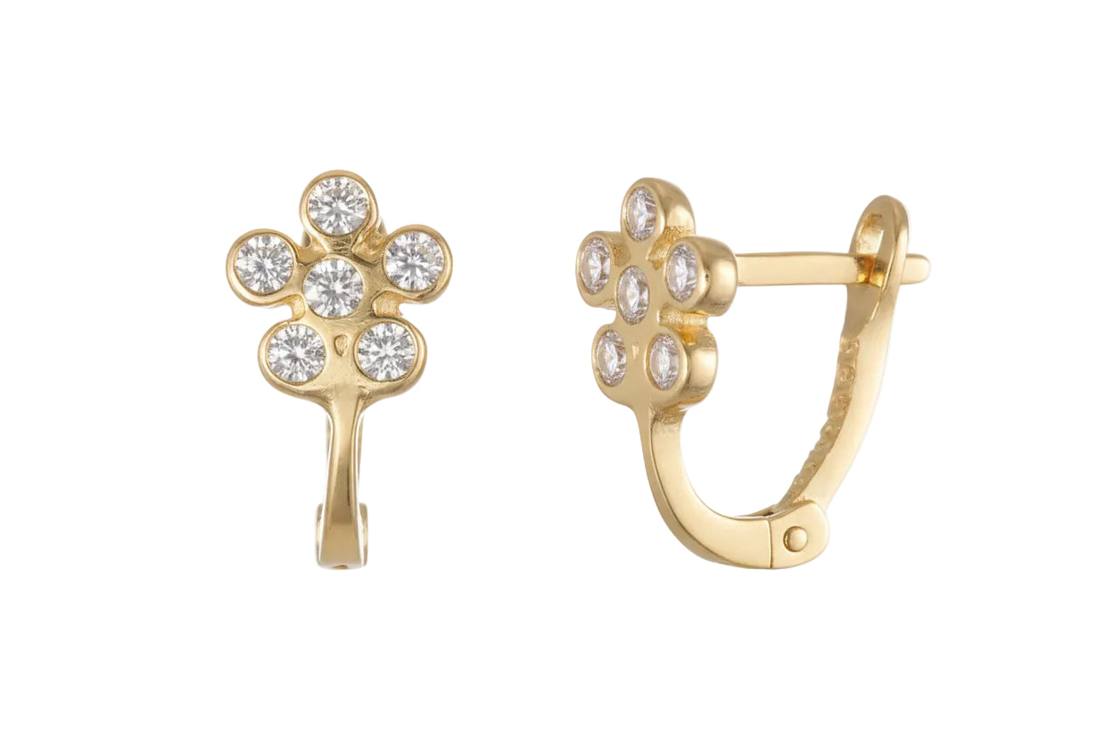 Semicircular flowers with zircon stones, 14 Carat Gold
