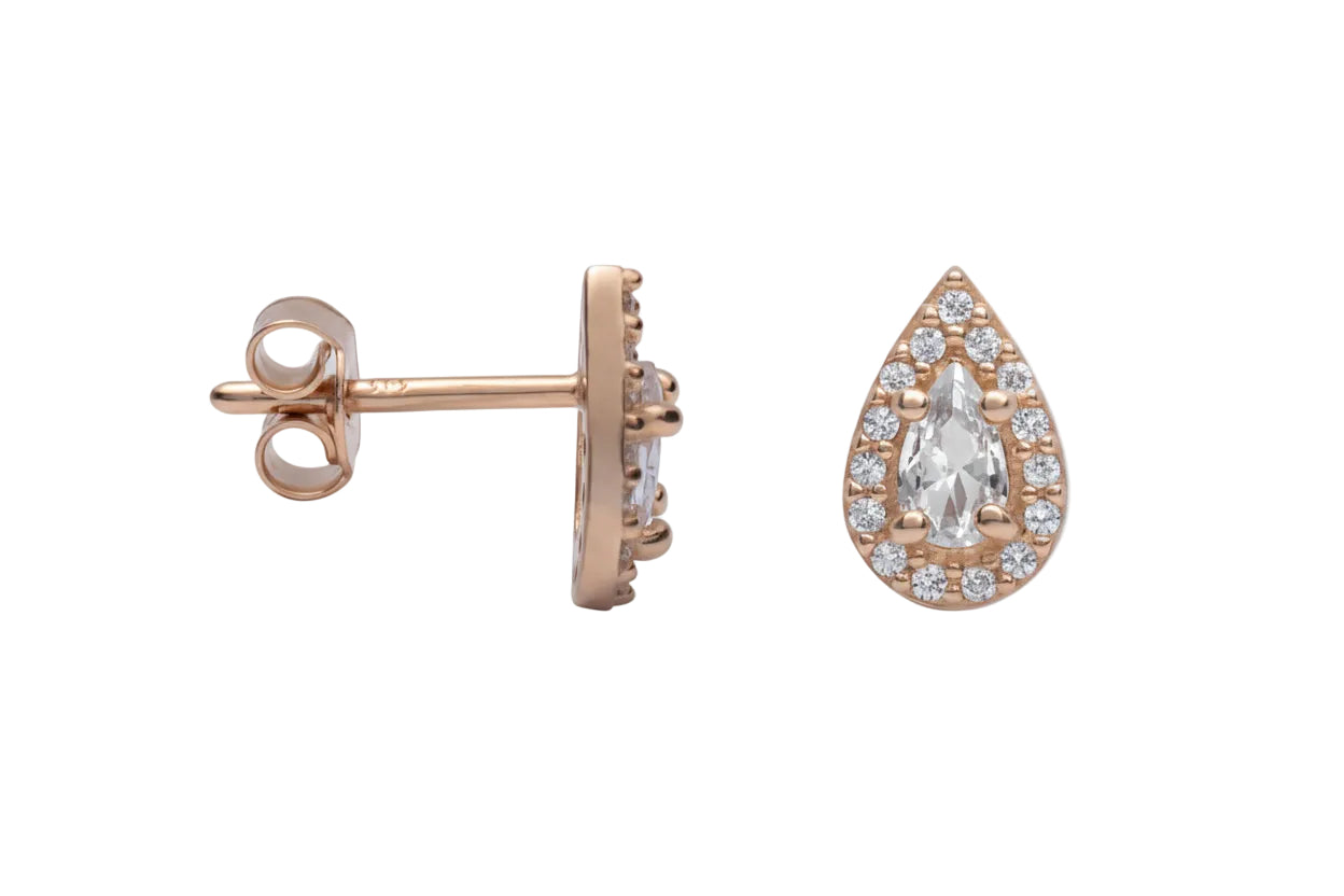 ΣΚΟΥΛΑΡΙΚΙΑ ΡΟΖΕΤΕΣ ΔΑΚΡΥ ΜΕ ΚΕΝΤΡΙΚΗ ΛΕΥΚΗ ΠΕΤΡΑ, ΧΡΥΣΟΣ Κ14