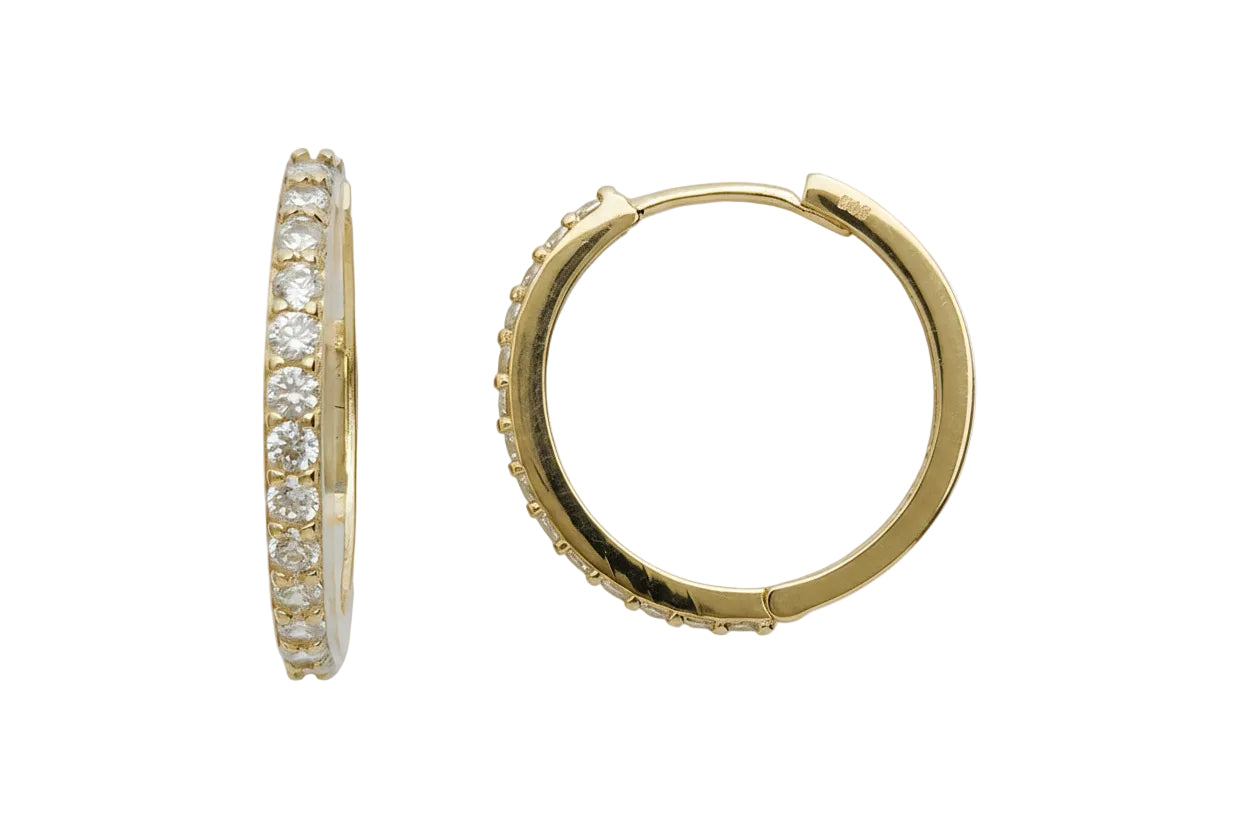 Χρυσά σκουλαρίκια κρίκοι με λευκές πέτρες