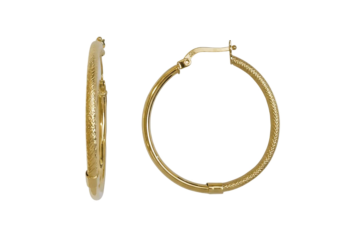 Χρυσά σκουλαρίκια κρίκοι σαγρέ και λουστρέ D30, Κ14