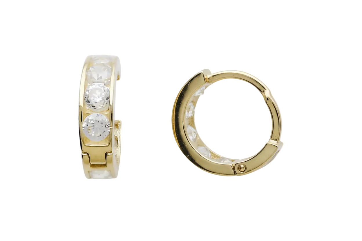 Χρυσά σκουλαρίκια κρίκοι με λευκά ζιργκόν, Κ14
