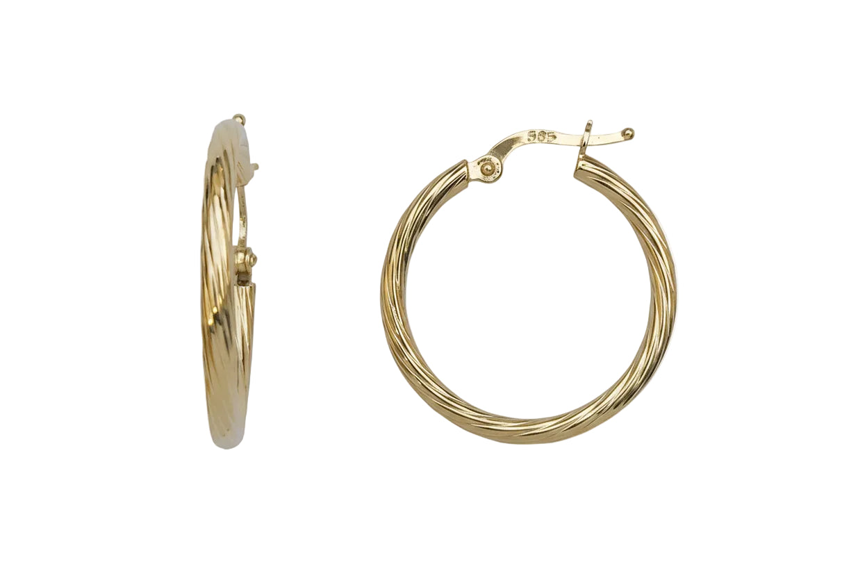 Χρυσά σκουλαρίκια κρίκοι στριφτοί λουστρέ, Κ14