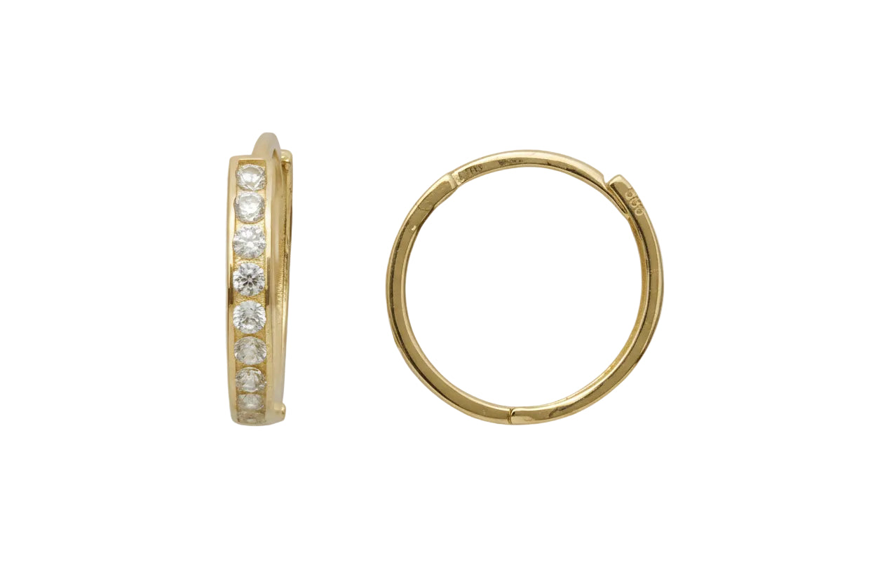 Χρυσά σκουλαρίκια κρίκοι με λευκά ζιργκόν, Κ14