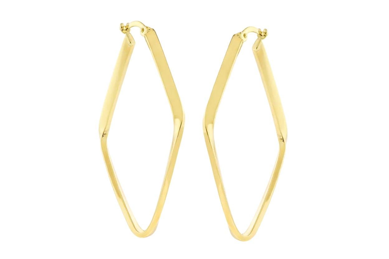 Χρυσά γυναικεία σκουλαρίκια κρίκοι σε σχήμα ρόμβου, Κ14