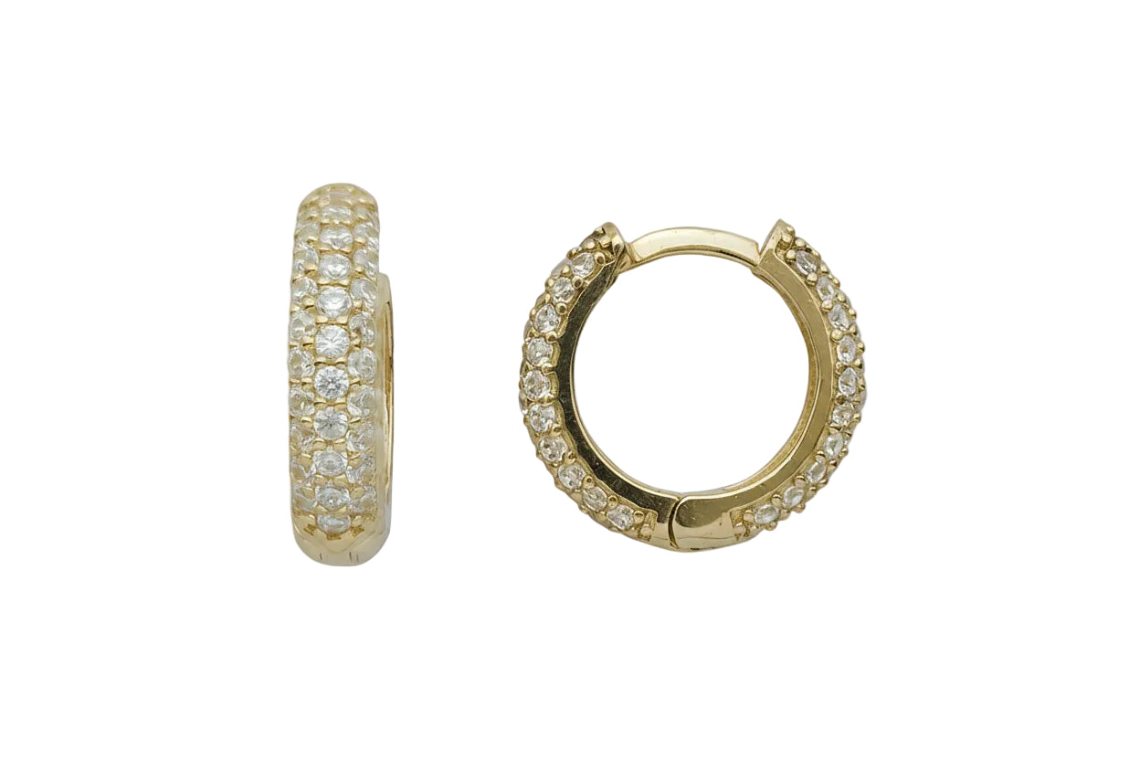 Χρυσά γυναικεία σκουλαρίκια κρίκοι με λευκά ζιργκόν, Κ14