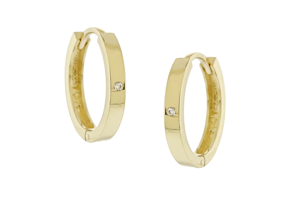 Χρυσά σκουλαρίκια κρίκοι με ένα ζιργκόν, Κ14