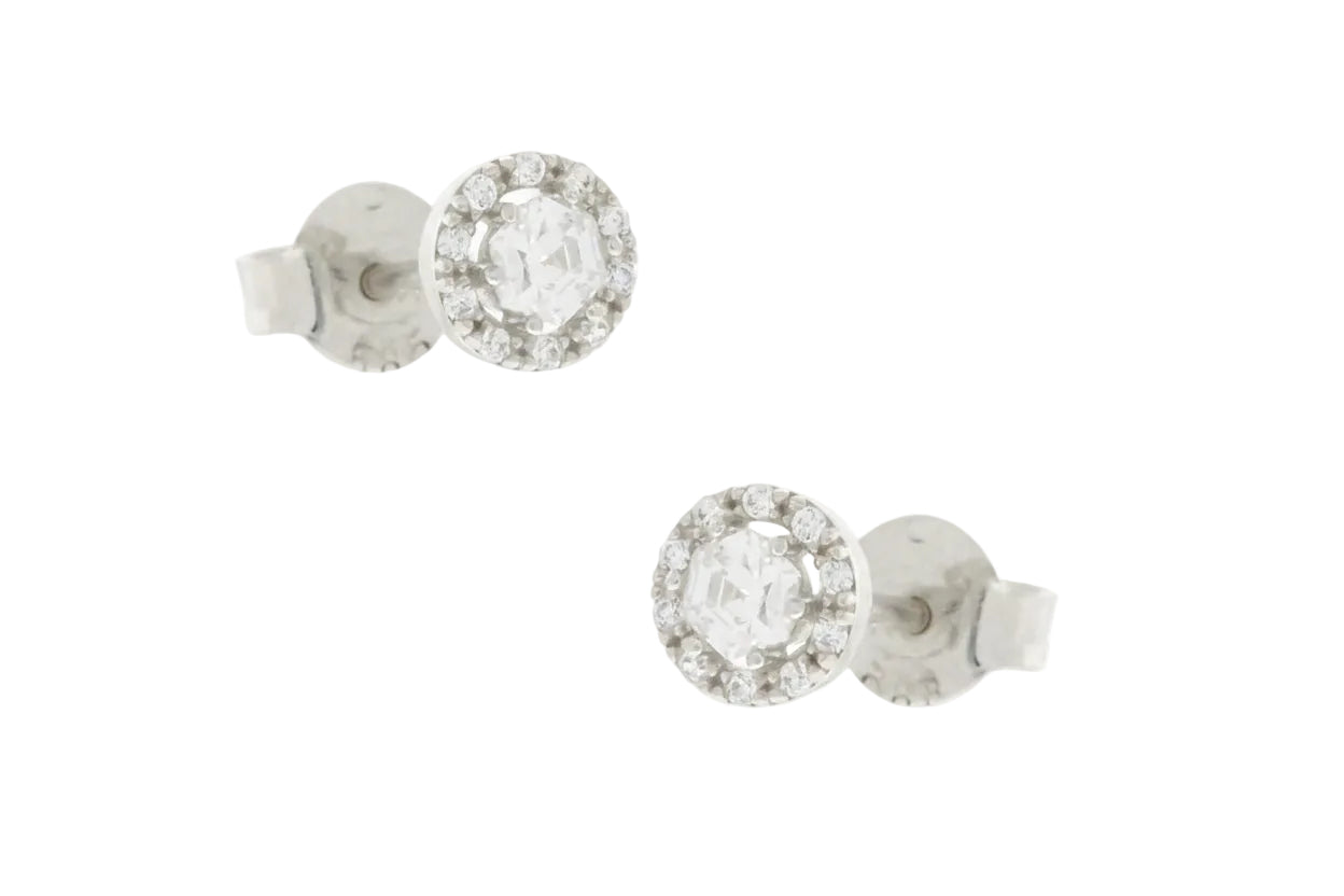 Χρυσά καρφωτά σκουλαρίκια με λευκά ζιργκόν, Κ14