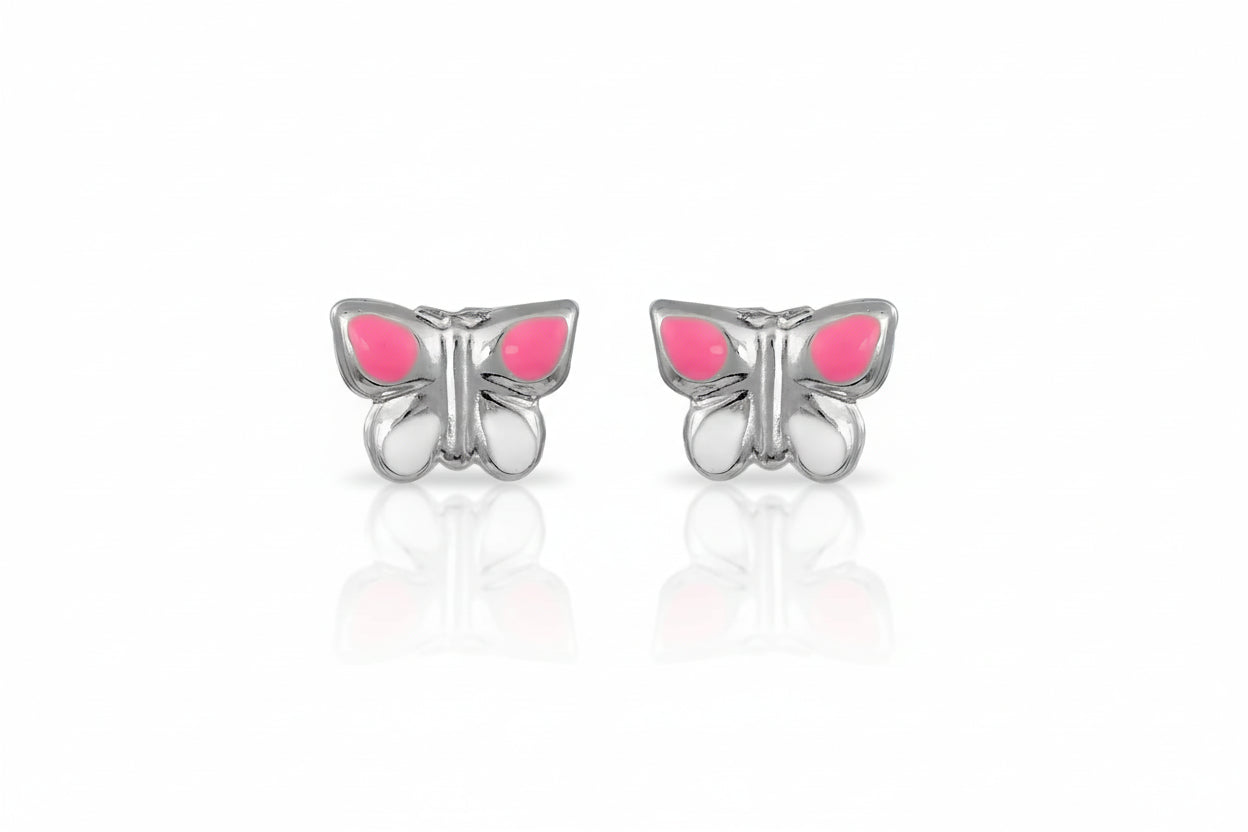 Children’s Silver Butterfly Earrings with Enamel, 925 Sterling Silver