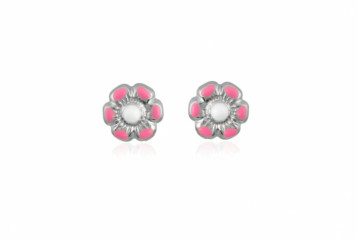 Children’s Silver Enamel Earrings, 925 Sterling Silver