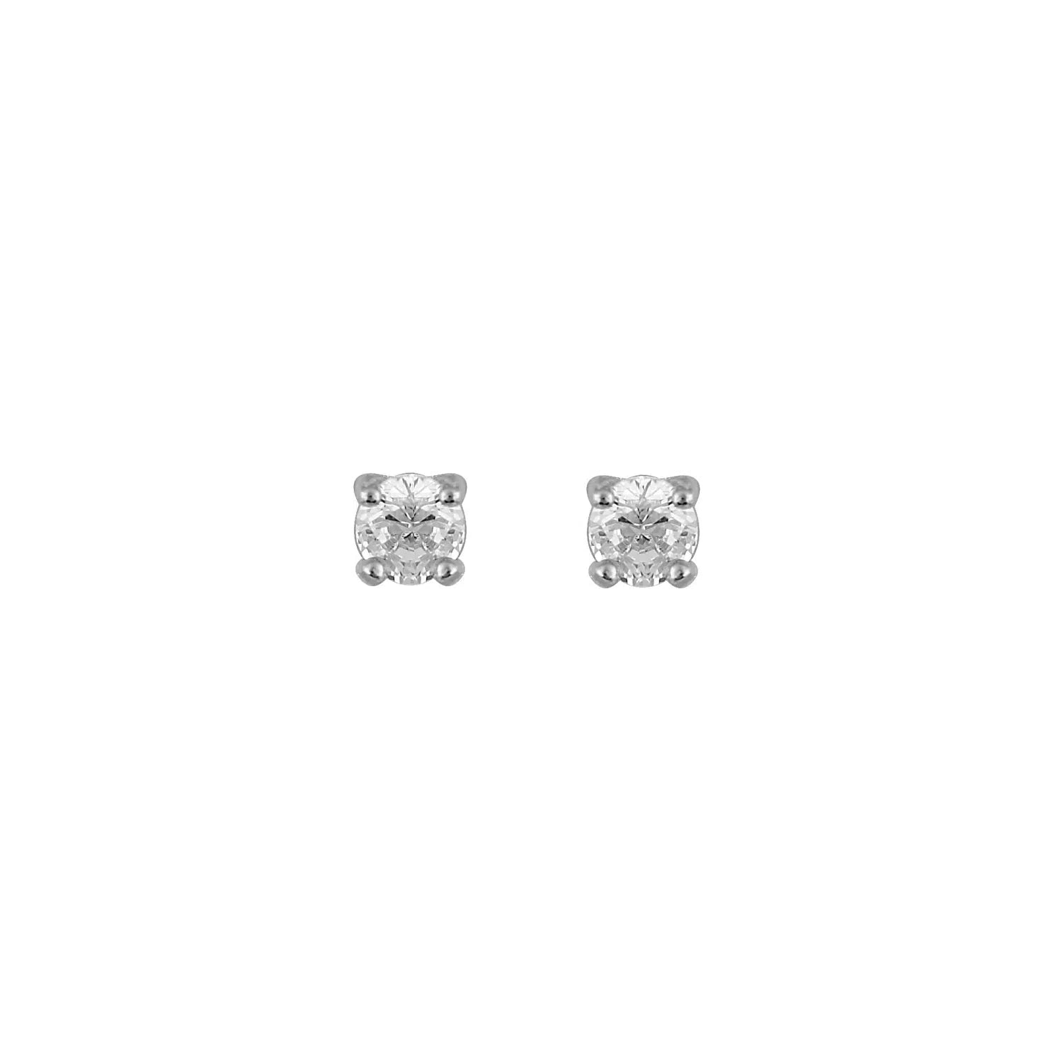Sterling Silver Stud Earrings with White Zircon Solitaires, 925 Silver