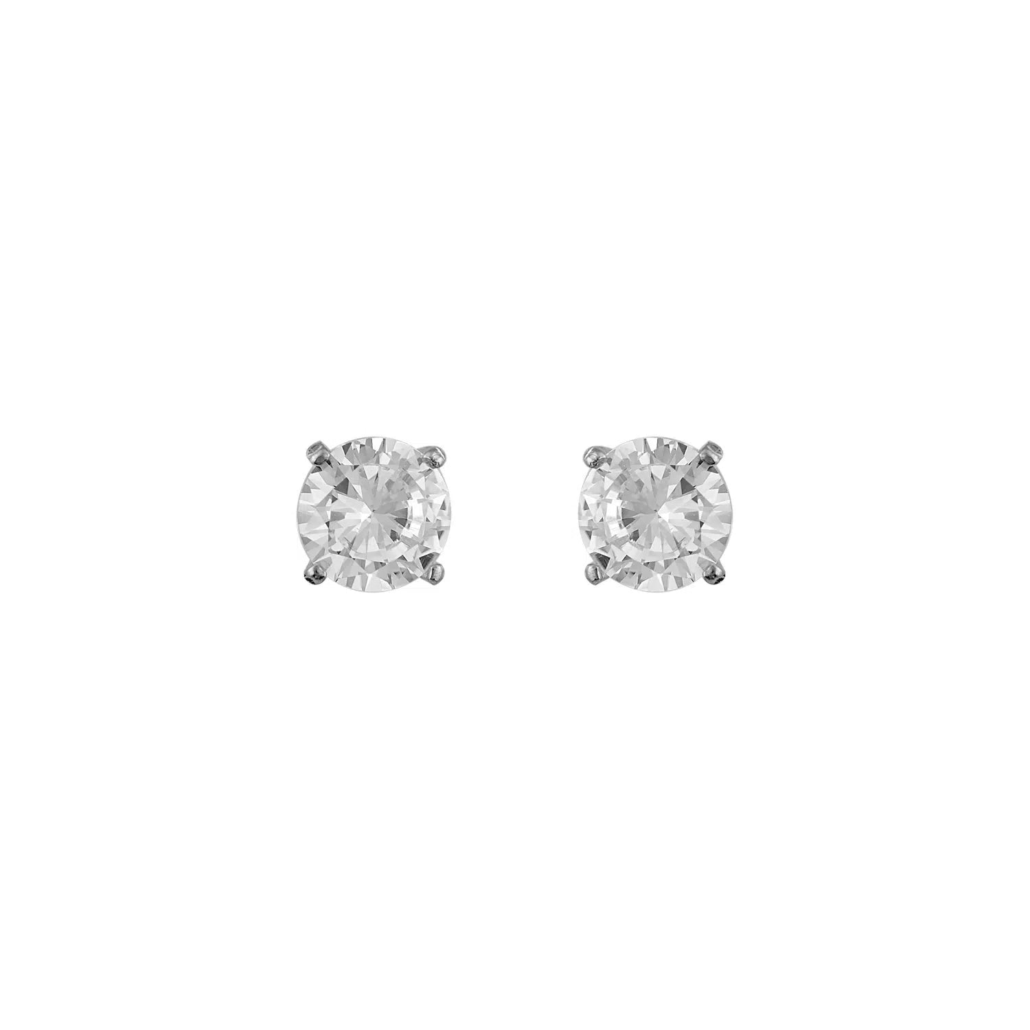 Sterling Silver Stud Earrings with White Zircon Solitaires, 925 Silver