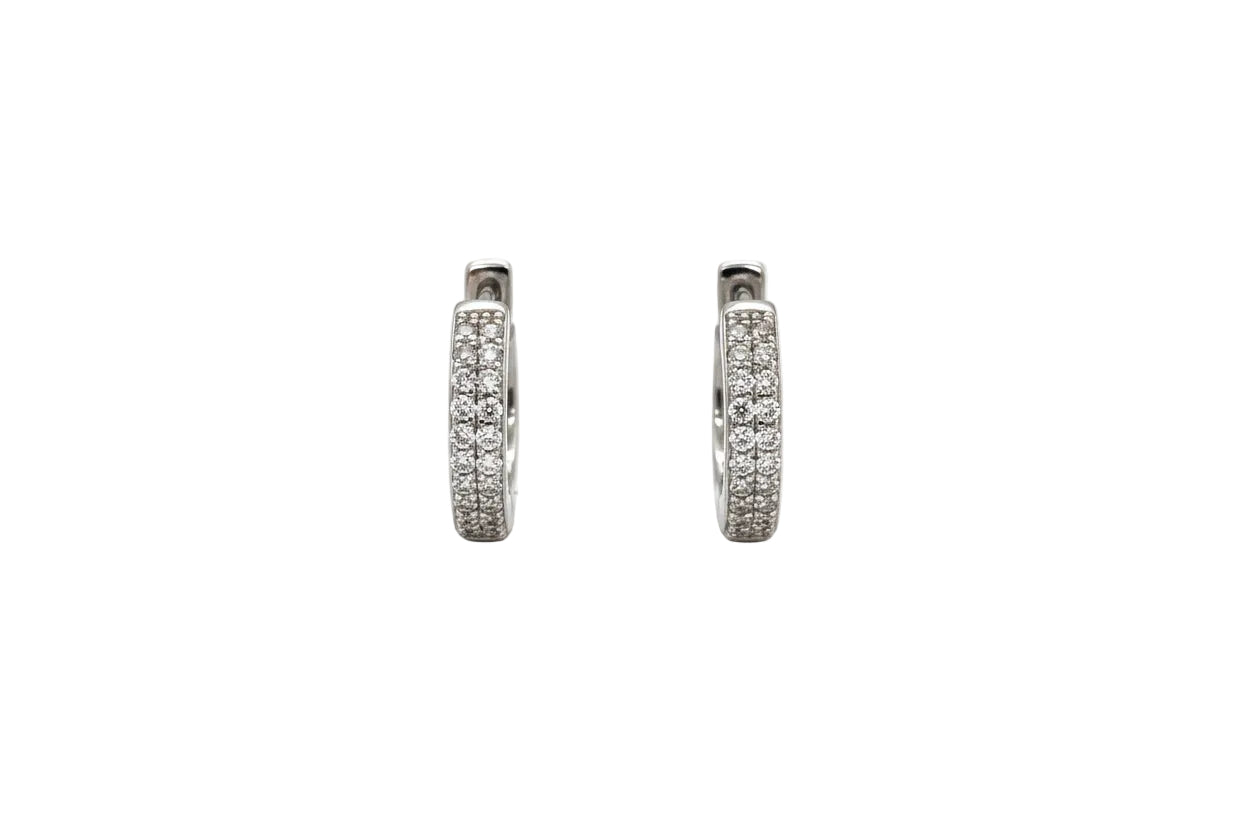 Sterling Silver Hoop Earrings with Zircon (12 mm Diameter), 925 Silver