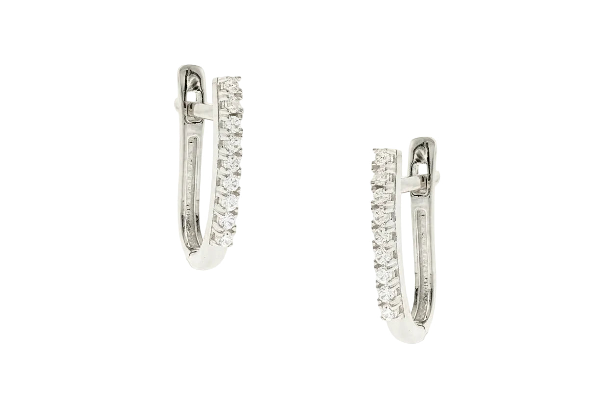 Silver Semi-Hoop Earrings with White Zircon, 925 Sterling Silver