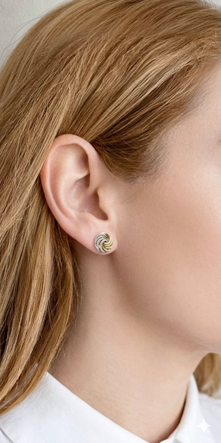 Women's 14 Karat Two-Tone Gold Love Knot Stud Earrings