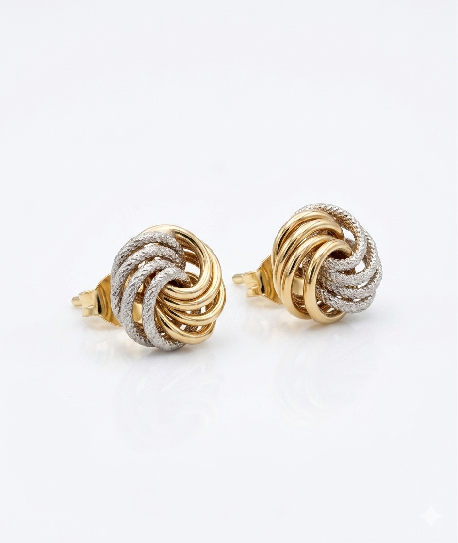 Women's 14 Karat Two-Tone Gold Love Knot Stud Earrings