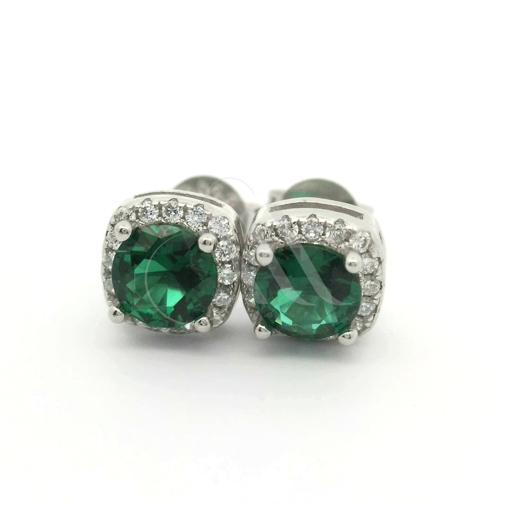 Women's 925 Sterling Silver Green Zirconia Halo Stud Earrings