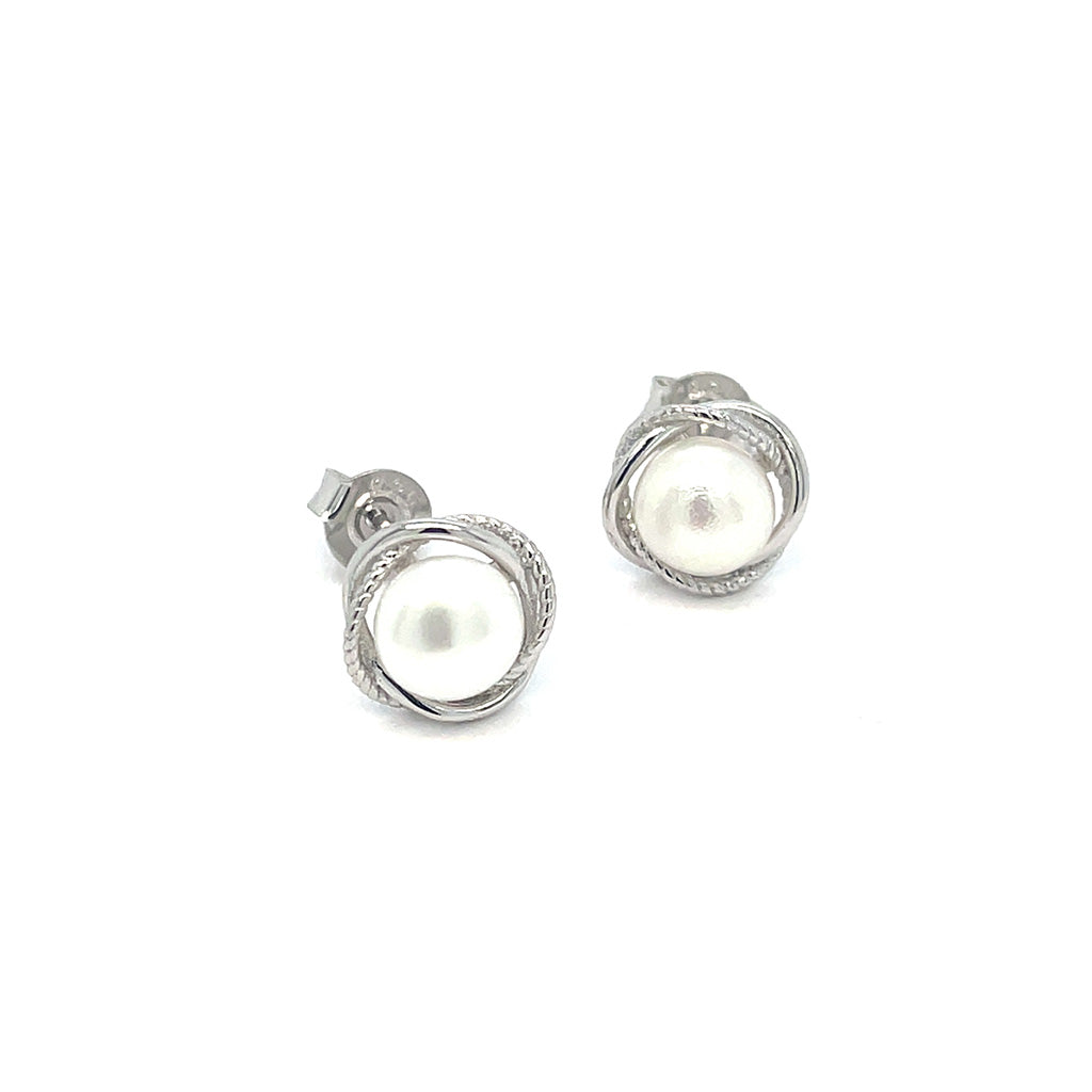Women's 925 Sterling Silver Pearl Halo Stud Earrings