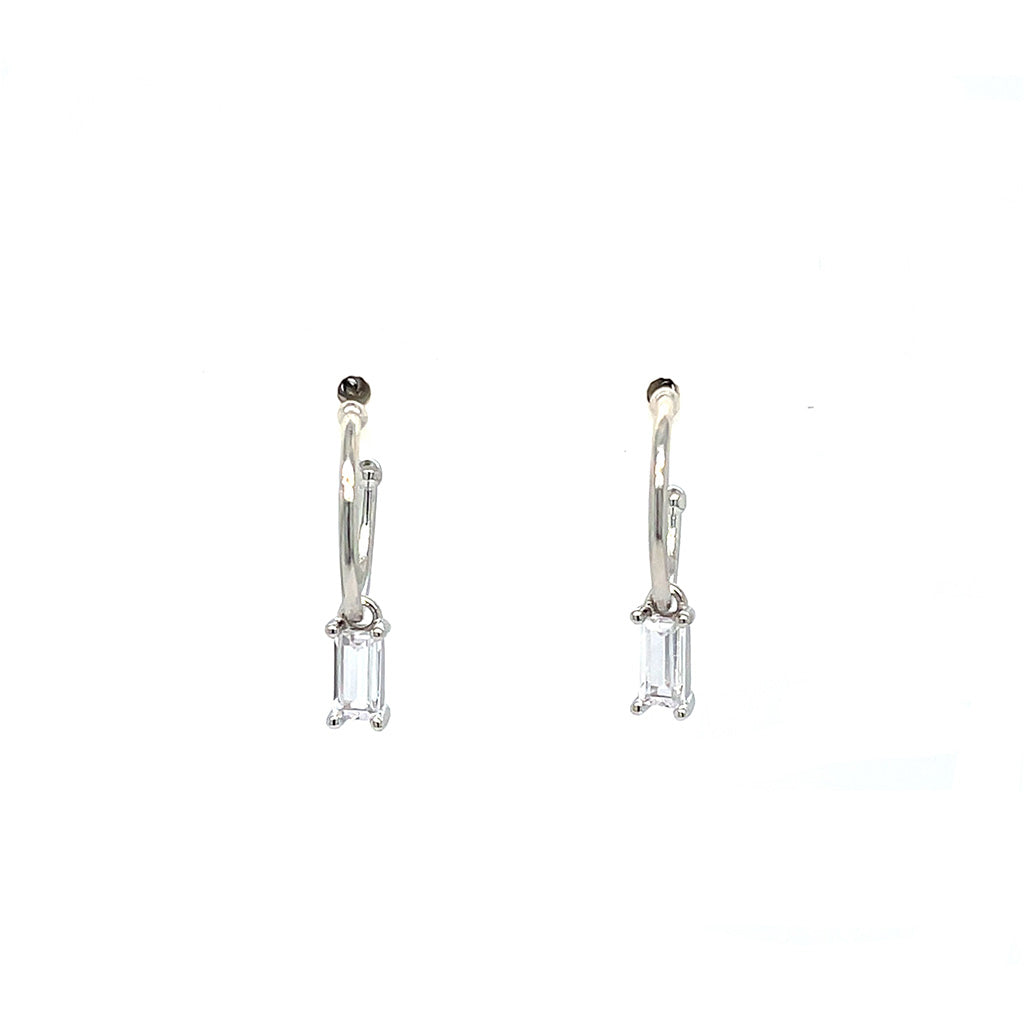 Women's 925 Sterling Silver Hoop Earrings with Rectangular Sparkling Stone