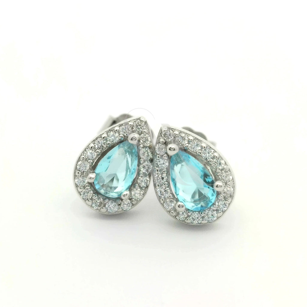 Women's 925 Sterling Silver Teardrop Earrings with Blue Stones