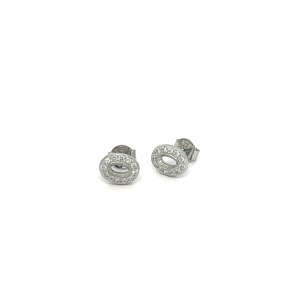 Women's 925 Sterling Silver Oval Stud Earrings with Sparkling Stones
