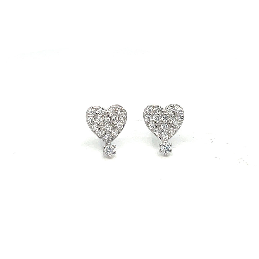 Women's 925 Sterling Silver Pavé Heart Stud Earrings