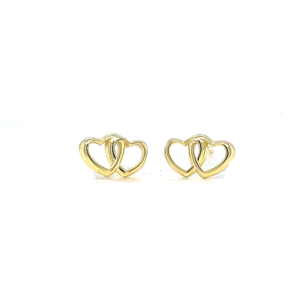 Women's 925 Sterling Silver Gold-Plated Double Interlocking Heart Earrings
