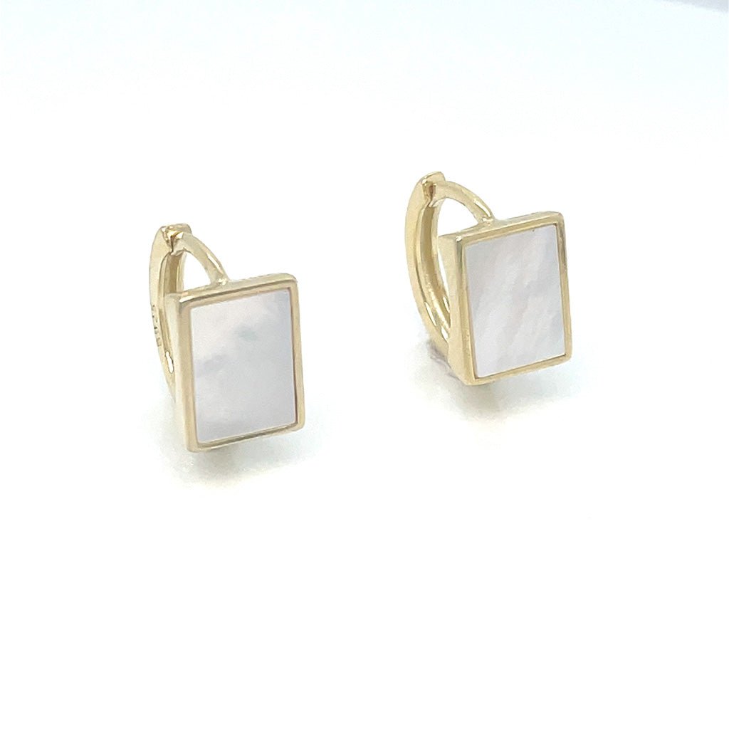 Women's 925 Sterling Silver Rectangular Mother of Pearl Earrings