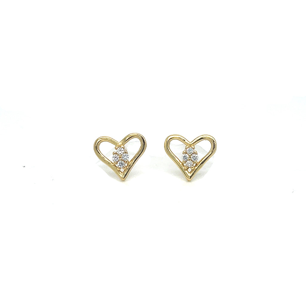 Women's 925 Sterling Silver Gold Plated Heart Stud Earrings with Sparkling Stones