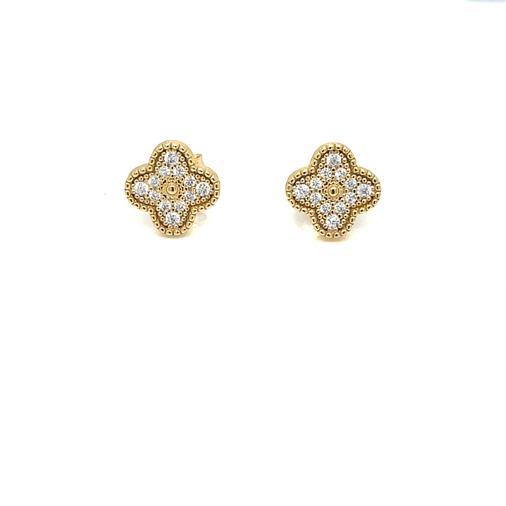 Elegant Gold Plated 925 Sterling Silver Four-Leaf Clover Clover Stud Earrings